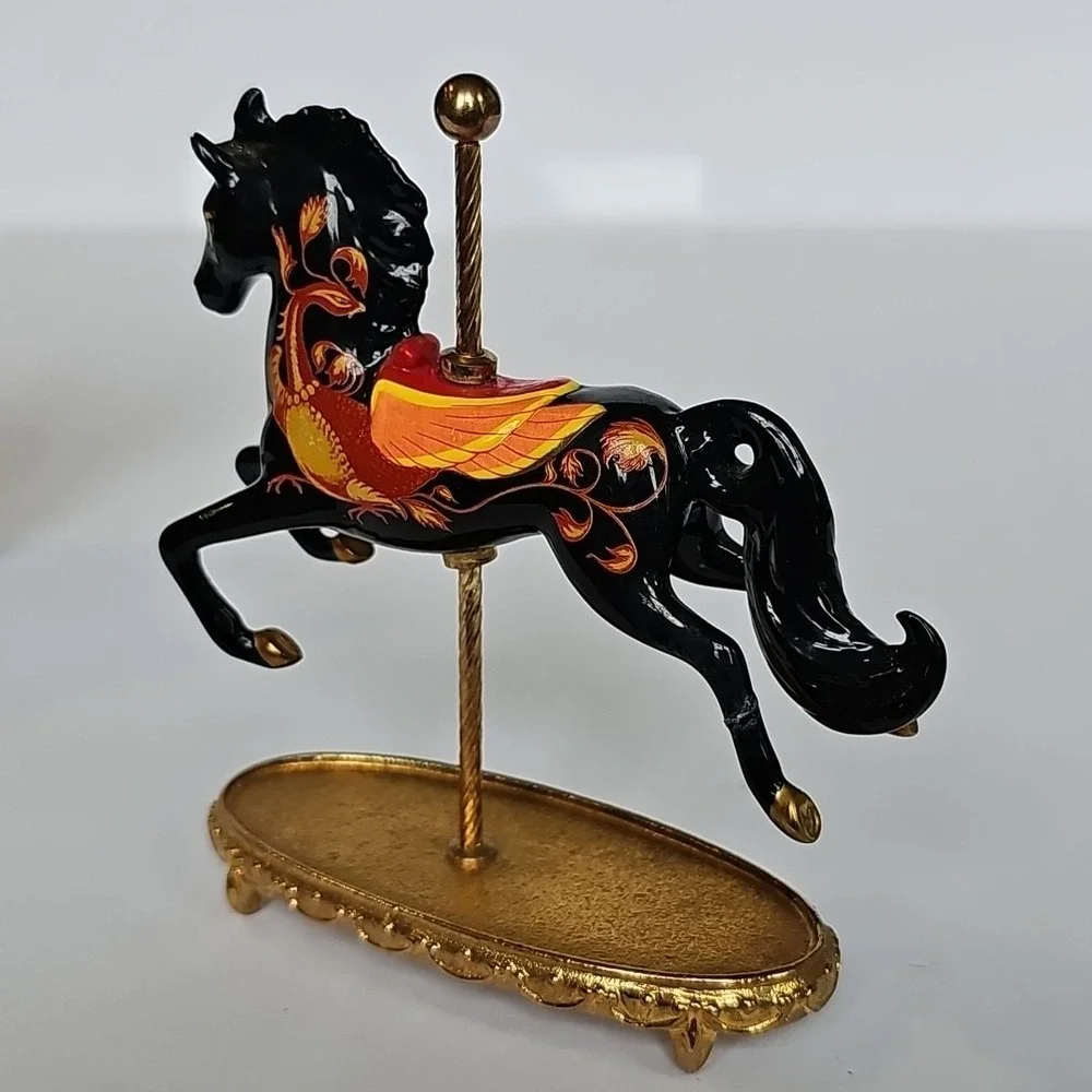 The World of Carousel Horses Russian Lacquer Horse Gold Porcelain‎ COA M1040